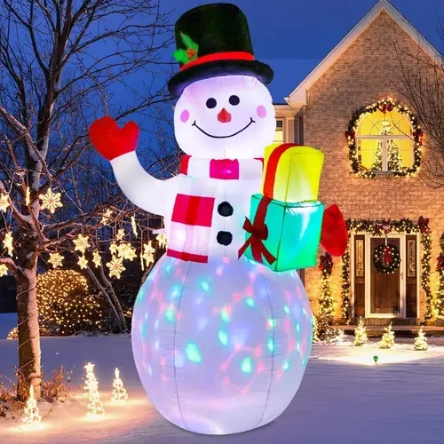 5-foot Jolly Polyester Christmas Inflatable Snowman - Festive Home Decoration, 360-Rotation Colorful LED Lights, Waterproof, Plug-In with Stakes & Ropes, Indoor/Outdoor Decor for Christmas Decorating