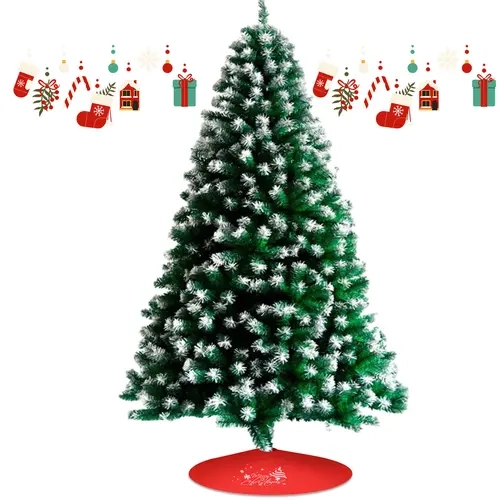 7ft / 8ft Snow Flocked Artificial Christmas Tree, Unlit Holiday Xmas Snowy Tree with 1000 Branch Tips, Foldable Stand, Metal Hinges, Easy Assembly, Holiday Fake Xmas Tree for Home, Outdoor, Indoor Decor