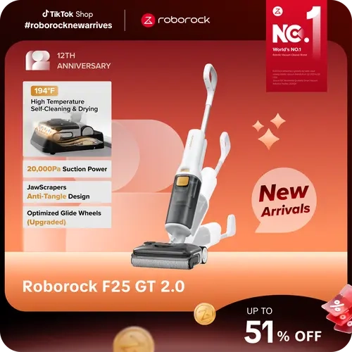 [new arrivals] Roborock F25 series GT 2.0 wet and dry Vacuum Cleaners, 20000Pa Suction, 194°F Self-Cleaning Electric Mop, 180° Lie-Flat Edge to Edge Mopping for Tile, Hardwood Floors, Lightweight  #roborocknewarrives #TikTokShopFallDealsForYou