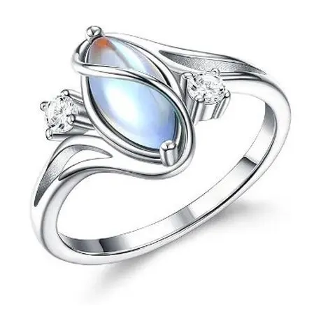 Women's Elegant Marquise Cut Moonstone Energy Crystal Ring - 5A CZ Accents, Tarnish-Proof Unique Beautiful Dark Gothic Rings, Ideal Gift for Lovers (Birthday/Christmas), Whimsigoth Daily/Party Jewelry