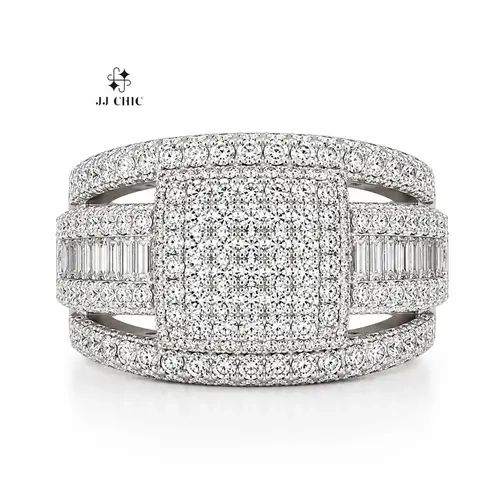 Women's Luxury Iced-Out Square Artificial Gemstone Ring, Sparkling Wide-Band Statement Fashion Jewelry Gift