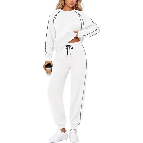 Women's 2-Piece Track Suit - Solid Sporty Chic Lounge Set with Long-Sleeve Sweatshirt and High-Waisted Full-Length Joggers, Athletic Sweatsuits, Track Suits