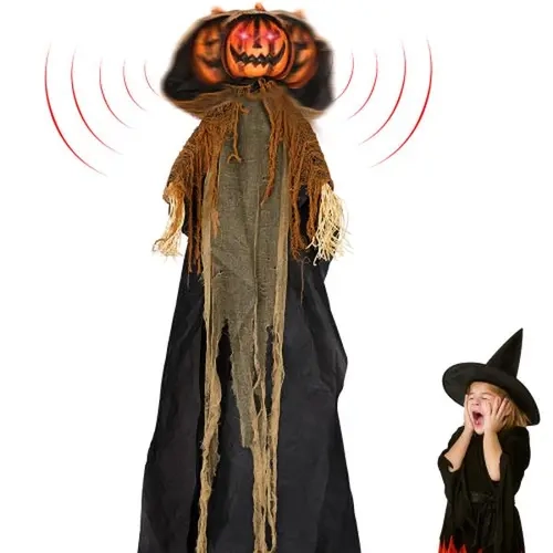 Ubesgoo 5.8ft Standing Life-Size Halloween Animatronics Pumpkin Ghost Prop, Sound-Activated Spooky Decor with Creepy Eyes, Sounds, Light, Hand Insert Design for Haunted House Indoor-Outdoor Home Festive Supplies