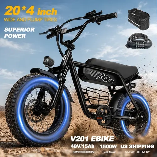 ESKUTE V201 Large Frame Unisex Youth All Terrain Mountain Ebike (V101 Upgrade) - 1500W Peak Motor, 30-34MPH, 30-65 mi Range, 20"x4.0" Fat Tire, Dual Suspension, 48V 15.6Ah Battery, NFC Unlock, Shimano 7-Speed, 330-lb Robust Adult Ebike w/Bag & Lock