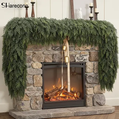 SHareconn 6/9/12FT PE Material Real Touch Classic Evergreen Artificial Cedar Garlands - Christmas Home Decoration for Mantel, Stair Railing, Wall Hanging, Kid Room, Valentines Day/Childrens Day Indoor/Outdoor Festive Gift