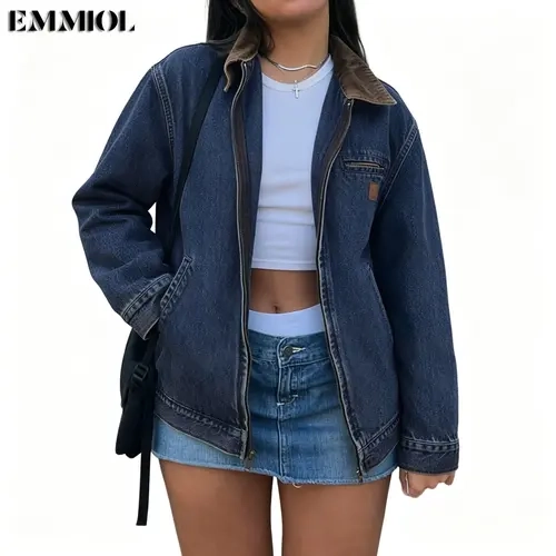 EMMIOL Barn Jean Jacket for Women Zipper 2026 Clean Fit Long Sleeve Denim Jackets Barn Jacket SohoChic Back to School