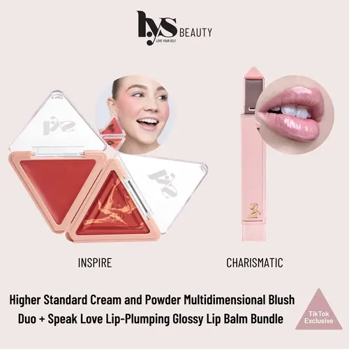 LYS Beauty Lip-Plumping Glossy Balm + Cream and Powder Blush Bundled Set - Hydrating Beauty Products for Daily Care