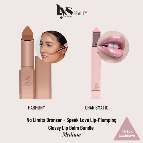 LYS Beauty No Limits Bronzer Stick + Lip-Plumping Glossy Balm, Makeup Lip Gloss Plumper Set for Daily Use