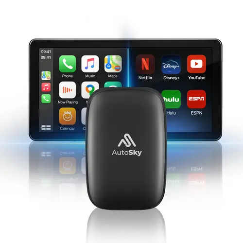AutoSky AI Box Lite Wireless CarPlay Converter Car Video Players - Auto Accessories, Vehicle Accessory, Plug&Play, Wireless Android Auto, Wi-Fi Streaming for Road Trip Passengers (Netflix, Hulu, Disney+, ESPN, YouTube) | Requires Factory Wired CarPlay