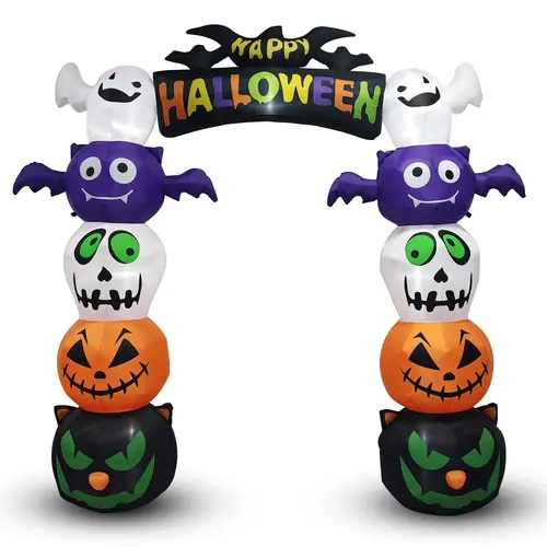 Ubesgoo 8.2ft Tall Waterproof Spooky Cute Inflatable Pumpkin Archway Halloween Decorations - Outdoor Yard Decor with Built-in LED Lights, Fans, Ghost Accents