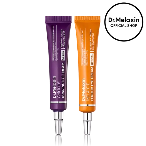 [Dr.Melaxin Official] AM & PM Eye Cream Duo, 2-Piece | Calcium Bonding Eye Cream + MELA-C·E Ferulic Retinal Eye Cream | Vitamin C, Retinal & Calcium | Puffiness, Dark Circles & Fine Lines Care | Korean Skincare