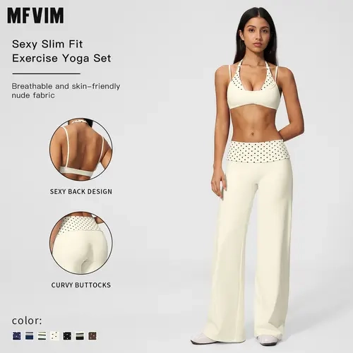 MFVIM Women's Halter 2-Piece Yoga Set - Breathable "Naked Feel" Fitness Bra, High-Waisted Wide-Leg Athletic Pants, Slim-Fit Active Wear, Gym Sets, Bras for Women, Back to School