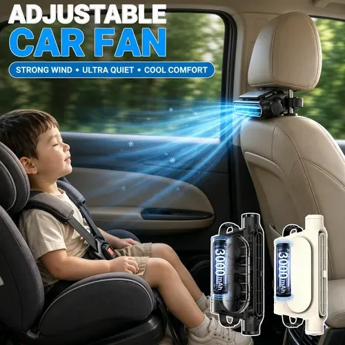 5V USB-Powered ABS Plastic Dual Turbo High Wind 3-Speed Car Seat Fan with Magic Tape, Independent Switch, Adjustable Air Outlet & Angles, Universal Fit Wood Grain Design for Car Interior Rear Pillow Comfort