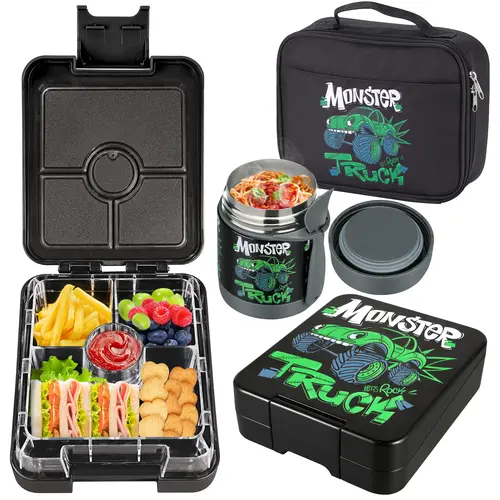 MAXSO Child-Friendly Bento Food Insulated Lunchbox Set - BPA-Free, Leakproof, Divided Compartments, 300ml Thermal Container, Flask, Warmer, Bowl, Lid, Tableware, Insulated Bag for Packing Lunch for My Kid (Cute Cold Lunch Option)