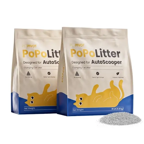 PetPivot PoPoLitter No-Stick Hard Clump Mineral Clay Cat Litter for Auto Scoop & Automatic Litter Boxes, Fast Firm Clumps, Probiotic Odor Control, Low Dust, Made in USA, 30 lb (2 x 15 lb Bags), SohoChic