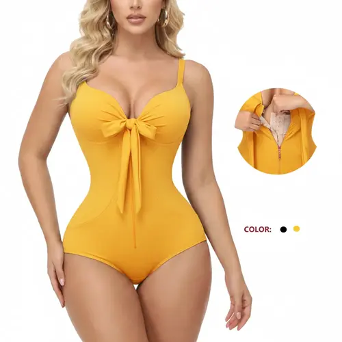 JOSHINE Women's 1-Piece Shapewear, Tummy Control Ruched Push-Up V-Neck Slimming Bathing Suit Womenswear Compression Bodysuit