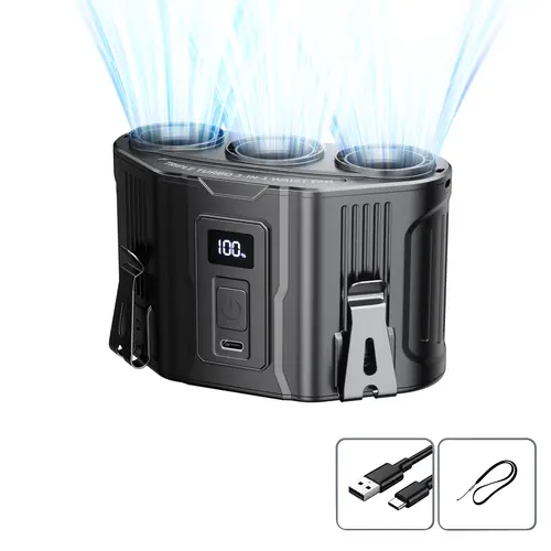 HOOYS Personal Waist Fan - 24000mAh High Capacity Power Bank, Lightweight Portable Clip-On Belt Fan, 10-Speed Adjustable 40H Long Runtime, 3 Turbo Motors, USB Rechargeable with Lanyard & Type-C Cable for Outdoor Users
