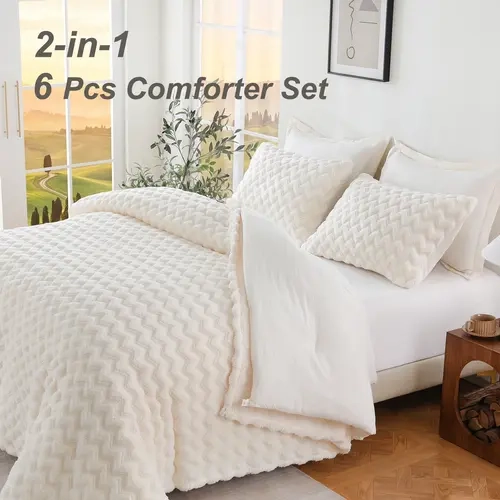 【Fall Deals for You】DOWNCOOL 2-in-1 Detachable 6pcs Comforter Set with Blanket, 4-Season Removable Layers for Year-Round Comfort, All-Season Comforter Set, Perfect for Dorm/School/Home, Comfy Bedding Set Easy Clean#halloween,#tiktokshopfalldealsforyou