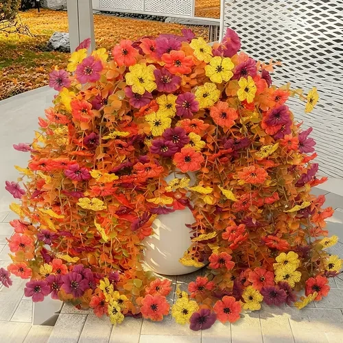 LVZHIYUAN 8-Piece Decorative Artificial Daisies Flowers with Eucalyptus Leaves - UV-Resistant Faux Silk Hanging Plants, Casual Daily Home Decor Items for Outdoor-Indoor Porch Patio Planter