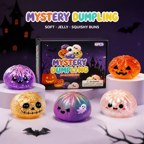 Halloween Cute Scary Ghost Maruko Mochi Squishy Toy Set - Soft Stretchy Squeeze Stress Relief Fidget Toys, Mini Portable Kids Sensory Item, Party Treat Bag Filler & Quirky Whimsical Gifts