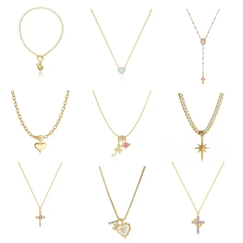 【Tewiky】 Women's 14K Gold Stacking Necklace - Waterproof, Non-Tarnish Yellow Gold Fashion Accessory with Matching Stackable Bracelet, Gift-Ready Jewelry, Non Tarnish Jewelry