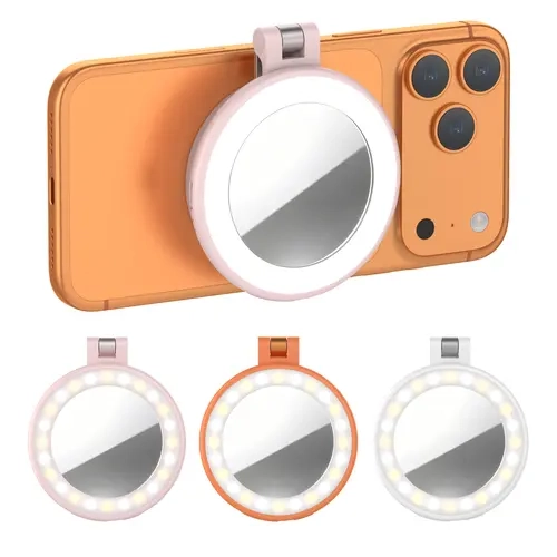 Magnetic Selfie Light with Makeup Mirror - LED Smartphone Ring Light Kit, Adjustable Cellphone Accessory for Magnetic iPhones & Android, 3000K-6000K Portable Fill, 180° Flip 600mAh Rechargeable Selfie Accessory for Vlogs