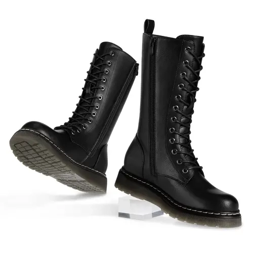 Athlefit Women's Lace-Up Combat Boots for Fall/Winter, Non-Slip Platform Mid Calf Boots with Inside Zipper, Comfortable & Stylish for Work, Costume or Everyday Wear,shoes for back to school,back to school shoes