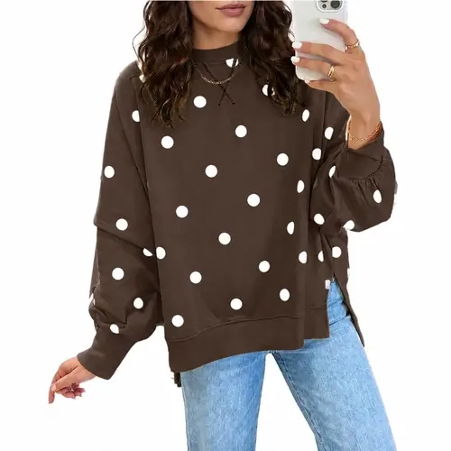 EncoLax Women Oversized Polka Dot Pullover Sweatshirt, Autumn Contrast Color Block Print Long Sleeve Loose Crew Neck Casual Tops
