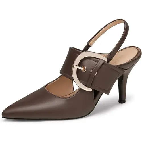 Coutgo Women's Classy Satin Fabric Slingback Pumps - Chic Closed Pointed Toe, 5-8 Cm Less Than Ankle Block Heels, Belt Buckle Strap, Bow, Breathable Rubber Sole, Casual Fashionable Party Shoes for Women Work, Evening