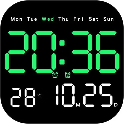 Large Modern LED-Lit Wall Clock - Multifunctional Home Decor Clock with Adjustable Dimmable Illuminated Face, Remote Control, Alarm, Calendar, Temperature, Timer, Desk/Wall Installation for Kitchen Room