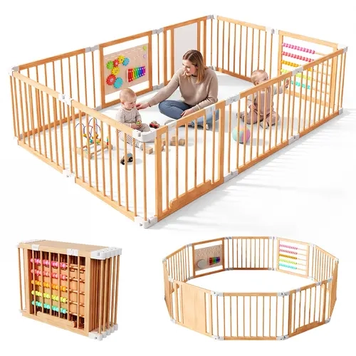 Baby Playpen & Safety Gate, 6/8/10 Foldable Panels Shape-Changeable Kids Activity Center with Built-in Toy Panels, Child-Proof Lock Easy Assembly Indoor Toddler Fence, CPC & CPSIA Certified Safe Play Yard familyfun