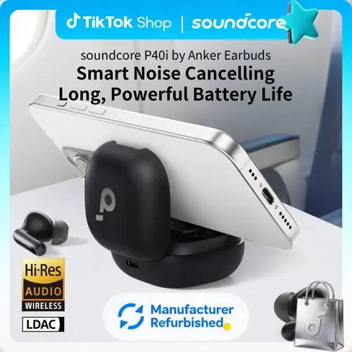 [Refurbished]soundcore P40i by Anker, Noise Cancelling Wireless Earbuds, Adaptive Noise Cancelling to Environments, Heavy Bass, 60H Playtime, 2-in-1 Case and Phone Stand, IPX5, Wireless Charging, Bluetooth 5.3 #tiktokshopsummersale, Audio, Electronic, Hea