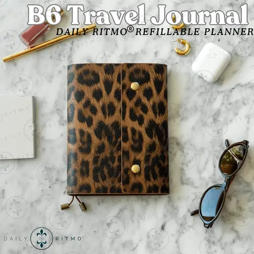 DAILY RITMO B6 Leopard Print Travelers Journal with 3 Notebooks - Interchangeable To Do List Journal for Purses