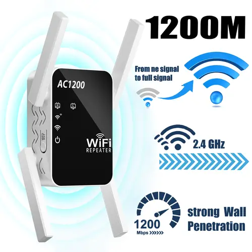 WERCHTAY Dual-Band WiFi Extender Signal Booster with Ethernet Ports, Long-Range Repeater for Home - 1-Tap Plug-and-Play Setup, Smart TV & Gaming Support to Eliminate Dead Zones & Buffering