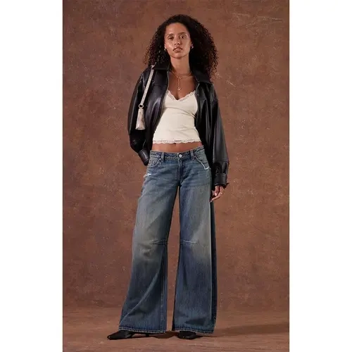 Pacsun Women's Ronnie Ultimate Low Rise Barrel Jeans Ripped Medium Blue