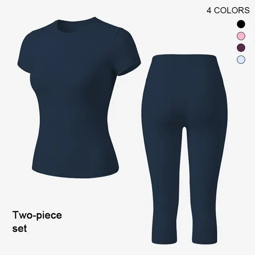 Women's 2-Piece Breathable Body Shaping Yoga Sportswear Set - High Waist Quick Dry 3-Quarter Shorts, Workout Sportswear Activewear for Summer Fitness Gym, Matching Gym Sets for Women