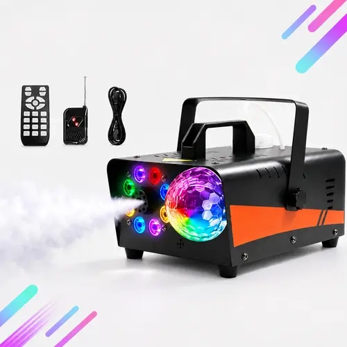 XDV 600W Classic Geometric Iron Body LED Magic Ball Fog Machine - RGB Remote Control, Sound-Activated Beam, DJ Lights Bar, Holiday Decoration Lights, Halloween Party Decor, Home Entertainment Gear