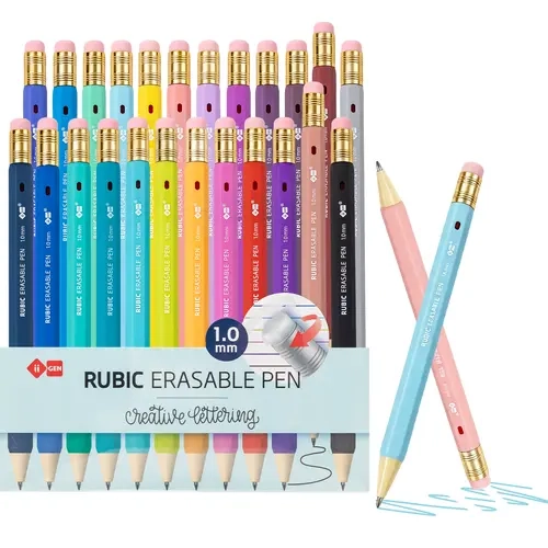 iiGEN x Creative Lettering RUBIC Erasable Gel Pens - 1.0mm Bold Single Tip, 12/24 Assorted Colors, Erasable Ink, Smooth Quick-Drying Writing, Office Accessories, Ink-Based Pens & Refills for Journaling, Drawing