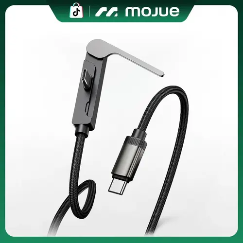 MOJUE 2-Pack 5FT 100W Nylon Braided USB-C Charging Data Cord - Adjustable Foldable Stand, 90° Right Angle, USB-C/Lightning Options, Built-in Holder for Mobile Devices, iPhone/iPad, Laptop - Gamers & Travels Connector, Black (Includes Charging Cable)