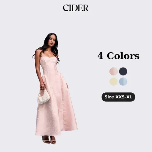 Cider Floral Jacquard Sweetheart Neck Lace up Flared Maxi Dress