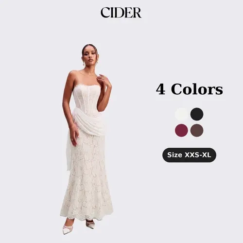 Cider Lace Floral Bandeau Applique Mermaid Maxi Dress