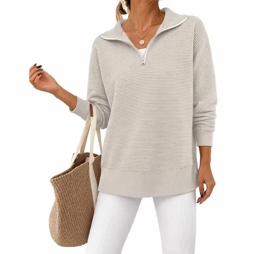 Ekouaer Women's Gifts V-Neck Collared Longsleeves Nylon Shirt - Lightweight Relaxed Loose Basic Fit, Hem Slit, All-Season Outdoor Women's Fashion Tops for Leggings Pairing