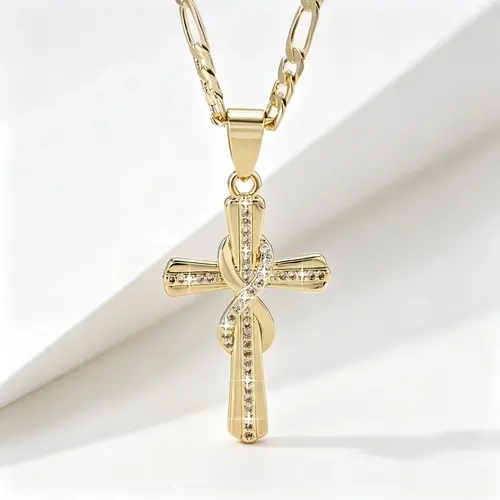 Women's 14K Gold-Plated Statement Cross Necklace - 3A Cubic Zirconia Jesus Design Single Pendant Jewelry, Gold-Tone Religious Accessory, Perfect Gift for Everyday Wear or Parties, Pendants Jewelry
