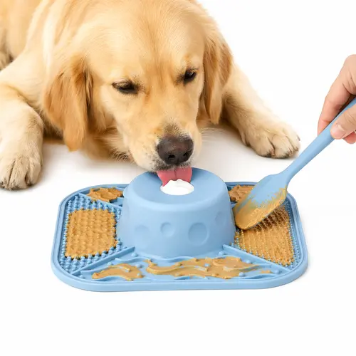 PawPace Upgraded Silicone Pet Licking Bowl & Spatula Set - Indoor Choke-Free Roller Dispenser, 200ml Anti-Jam Slow Feeder Tray, Mental Enrichment Textured Grid, Mess-Free Easy-to-Clean Pet Supplies