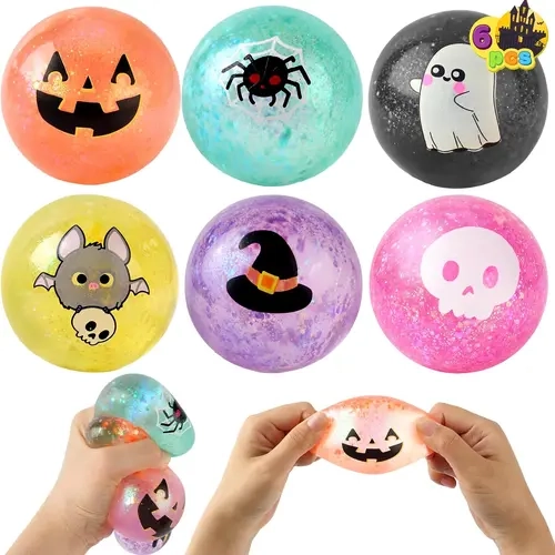 JOYIN 6 PCS Halloween Glitter Stress Balls, Slow Rising Squishy Toys, Anxiety Relief Squeeze Balls, Sensory Toy for Kids Teens, Party Favors, Trick or Treating, Classroom Prize, Birthday Gifts