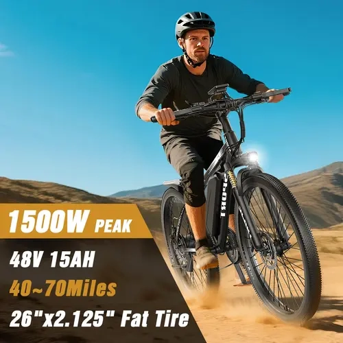 PikaBike G26 Electric Bike for Adults - 21-Speed Mountain Lightweight Ebike with Peak 1500W 30MPH Brushless Motor, 720Wh Removable Battery, 26X2.1 Tire Step Over E-MTB, PedalAssist Range: 40-70 miles