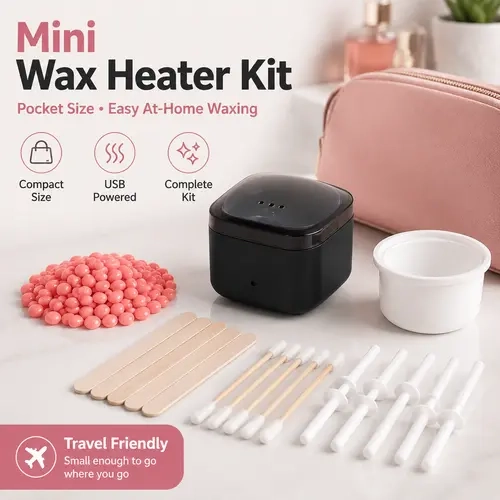 Women's Mini Portable Body Waxing Heating Kit - Warm Then Apply Wax Warmer for Face & Body, Lip, Eyebrow Hair Removal, Includes Applicators, Sticks, Silicone Pots, Hair Removal Pads