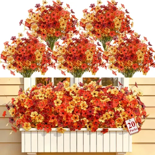 SHareconn 20/40 Bundles Artificial Fall Eucalyptus & Violet Stem Flower,  Orange Yellow Brown Faux Autumn Floral Pick for Thanksgiving, Harvest, Home, Vase & Wedding Decor
