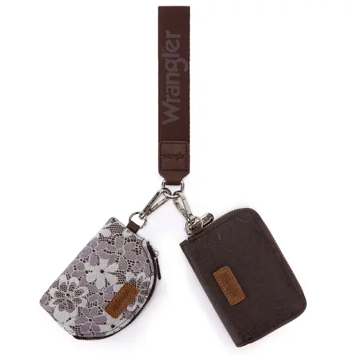 Wrangler Lace Floral Dual Pouch Keychain Wristlet Wallets for Women with Zipper