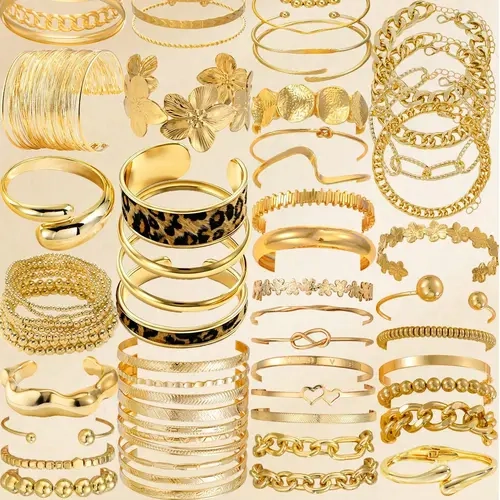 Unisex Zinc Alloy Cuff Bracelets Mix Set (5/11pcs) - Chunky, Elegant Stackable Cuffs with Geometric Knot, Flower, Chain, Beaded, Twisted, Heart, Textured, Leopard Print, Disc, Snake Bone, Faux Pearl, Smooth Minimalist Styles for Casual Wear